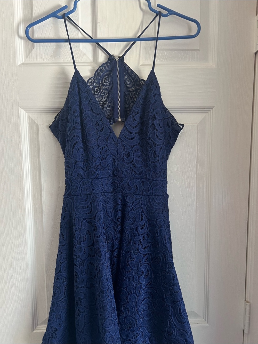 Windsor Navy Lace Mini Dress with V-Neck and Strappy Back